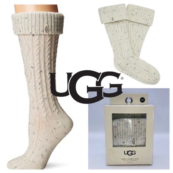 UGG Tall Boot Socks in Cream. Shaye Rain Boot Socks Cable Knit Knee High NEW NIB - Picture 1 of 9